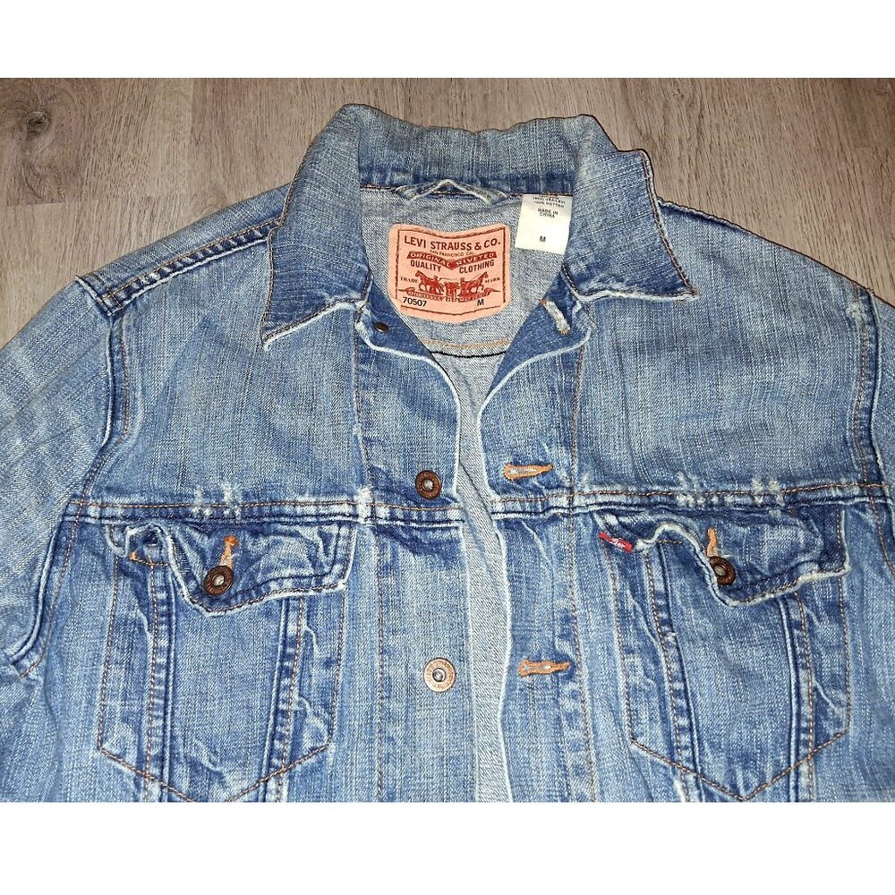 Levi's 70507 Standard Trucker Distressed Denim Jean Jacket Men's Size Medium - Picture 2 of 9